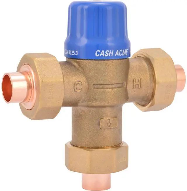 Main image of 1/2 Inch HG110-D Sweat Thermostatic Mixing Valve with Barb Connections and Integral Checks, Brass Plumbing Fitting, 24501