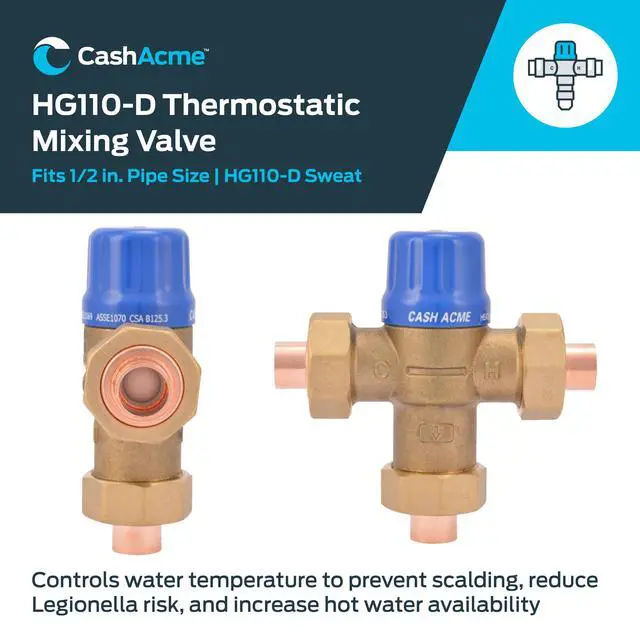 Alt view image 2 of 6 - 1/2 Inch HG110-D Sweat Thermostatic Mixing Valve with Barb Connections and Integral Checks, Brass Plumbing Fitting, 24501