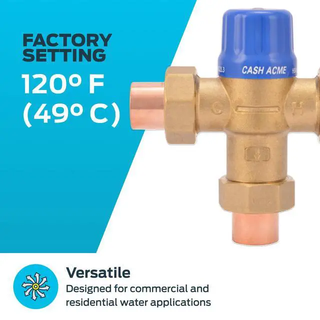 Alt view image 3 of 6 - 1/2 Inch HG110-D Sweat Thermostatic Mixing Valve with Barb Connections and Integral Checks, Brass Plumbing Fitting, 24501