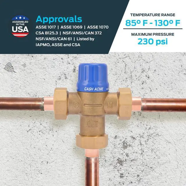 Alt view image 4 of 6 - 1/2 Inch HG110-D Sweat Thermostatic Mixing Valve with Barb Connections and Integral Checks, Brass Plumbing Fitting, 24501