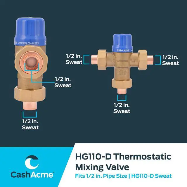 Alt view image 5 of 6 - 1/2 Inch HG110-D Sweat Thermostatic Mixing Valve with Barb Connections and Integral Checks, Brass Plumbing Fitting, 24501