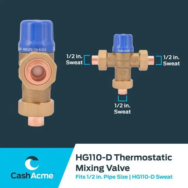Alt view image 6 of 6 - 1/2 Inch HG110-D Sweat Thermostatic Mixing Valve with Barb Connections and Integral Checks, Brass Plumbing Fitting, 24501