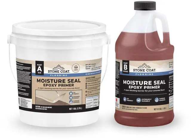 Main image of Moisture Seal Epoxy Primer Kit (1.5 Gal, Tan) Vapor Blocker for Concrete and Plywood Floors, DIY Friendly, Compatible with Flake and Metallic Epoxy Flooring