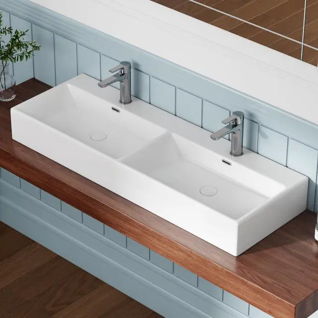 Main image of Bathroom Vessel Sinks 48" x 16.5", Premium Wall Mount Bathroom Vanity Vessel Sink, Trough Floating Vessel Sink Rectangular, Lavabo para Baño, Ceramic Modern Bathroom Sink Art Washbasin