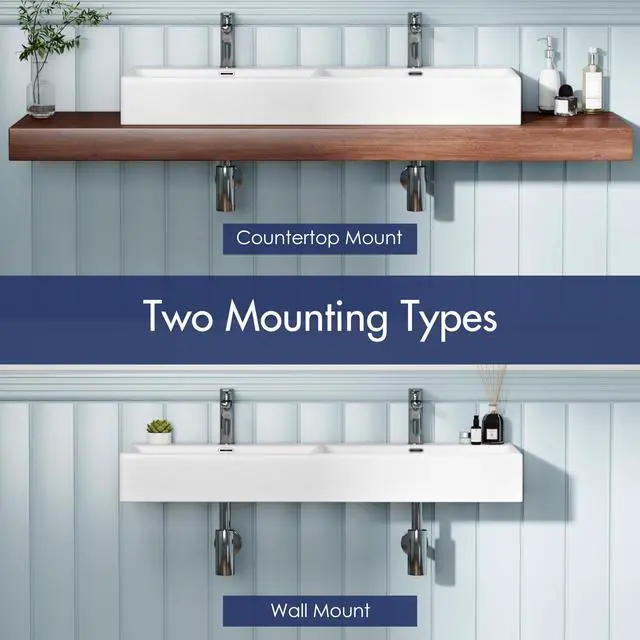 Alt view image 2 of 6 - Bathroom Vessel Sinks 48" x 16.5", Premium Wall Mount Bathroom Vanity Vessel Sink, Trough Floating Vessel Sink Rectangular, Lavabo para Baño, Ceramic Modern Bathroom Sink Art Washbasin