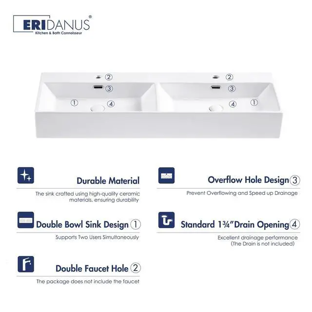 Alt view image 3 of 6 - Bathroom Vessel Sinks 48" x 16.5", Premium Wall Mount Bathroom Vanity Vessel Sink, Trough Floating Vessel Sink Rectangular, Lavabo para Baño, Ceramic Modern Bathroom Sink Art Washbasin