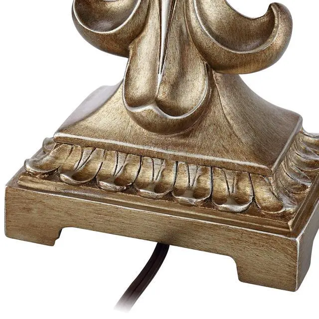 Alt view image 6 of 6 - Louis Traditional French Fleur-de-Lis Table Lamps 25.75" High Set of 2 Antique Gold Ivory White Pleated Bell Shade Decor for Living Room Bedroom House Bedside Nightstand Home
