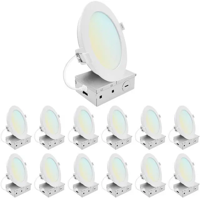 Main image of 6 Inch LED Recessed Light, ECO Backlit Mini Panel Spotlight, 5CCT 2700K-5000K, 1400 Lumens, High Output, 15 Watts, Dimmable, IC Rated, Wet Rated, ETL Listed, Energy Star, Round (12 Pack)
