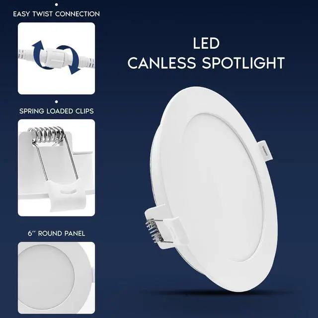 Alt view image 3 of 6 - 6 Inch LED Recessed Light, ECO Backlit Mini Panel Spotlight, 5CCT 2700K-5000K, 1400 Lumens, High Output, 15 Watts, Dimmable, IC Rated, Wet Rated, ETL Listed, Energy Star, Round (12 Pack)