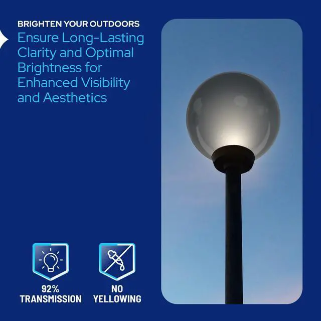 Alt view image 4 of 6 - 18" Smoke Acrylic Outdoor Lamp Post Globe Light Diffuser - Smooth Textured with 5.25" Neckless Opening - USA Made Light Pole Fixture Replacement Globes & Shades