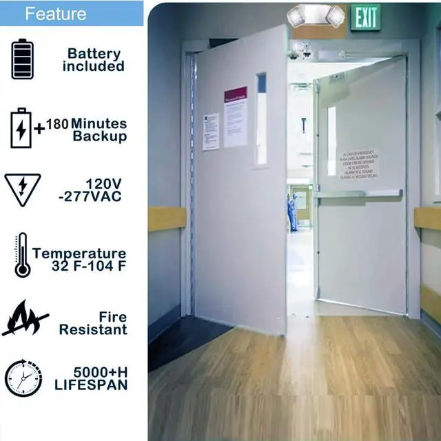 Alt view image 2 of 6 - 6 Pack Emergency Lights for Business, Commercial Emergency Lights with Battery Backup, Two Head Adjustable Emergency Lighting, LED Emergency Flood Light for Home Power Outage, Hard Wired 120-277V