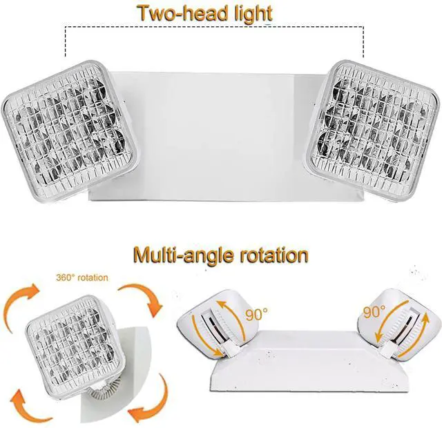 Alt view image 3 of 6 - 6 Pack Emergency Lights for Business, Commercial Emergency Lights with Battery Backup, Two Head Adjustable Emergency Lighting, LED Emergency Flood Light for Home Power Outage, Hard Wired 120-277V
