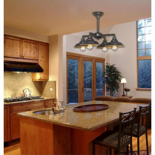 Alt view image 4 of 4 - Lighting 6345000 Iron Hill Four-Light, Oil Rubbed Bronze Finish with Highlights Indoor Chandelier/Semi-Flush Ceiling Fixture, 4