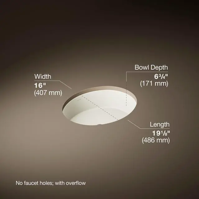 Alt view image 3 of 6 - K-2881-96 1-Bowl Undermount Bathroom Sink w/Overflow Biscuit