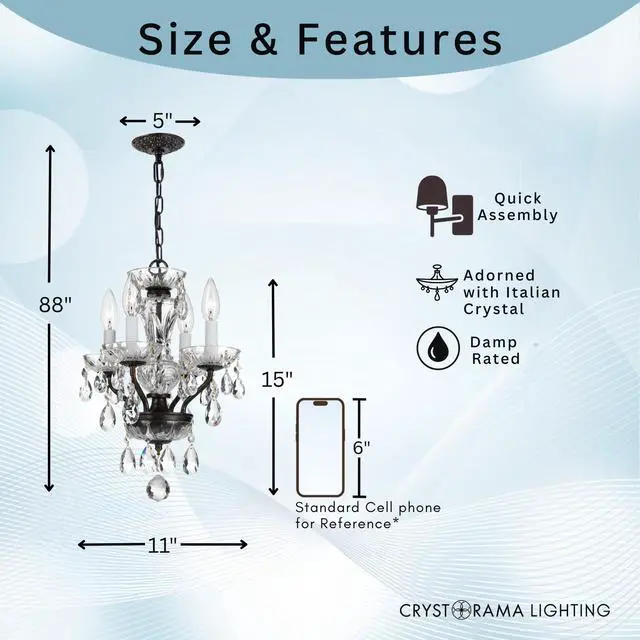 Alt view image 6 of 6 - Traditional Crystal 4 Light Clear Italian Crystal English Bronze Mini Chandelier