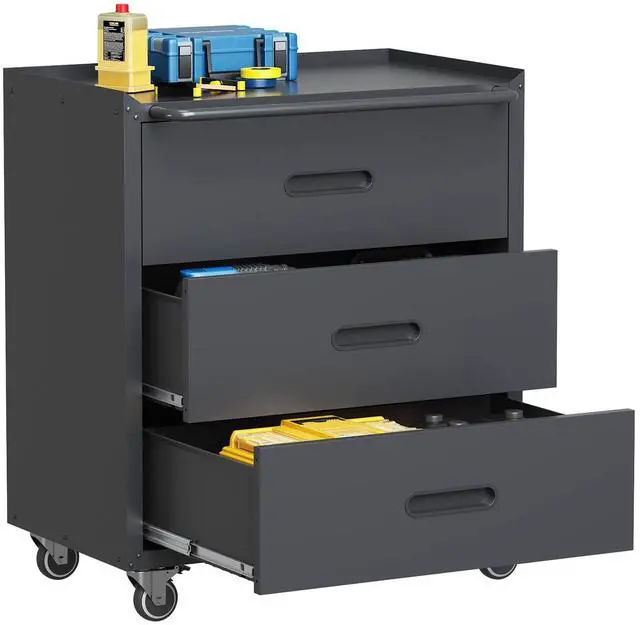 Main image of Black Metal Garage Storage Cabinet on Wheels, Heavy Duty Steel Rolling Tool Chest with Drawers, Mobile Tool Storage Cabinets for Warehouse Garage Basement, Assembly Required