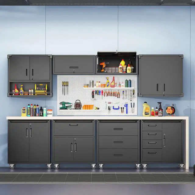 Alt view image 2 of 6 - Black Metal Garage Storage Cabinet on Wheels, Heavy Duty Steel Rolling Tool Chest with Drawers, Mobile Tool Storage Cabinets for Warehouse Garage Basement, Assembly Required