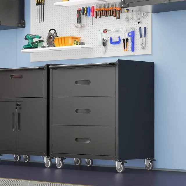 Alt view image 6 of 6 - Black Metal Garage Storage Cabinet on Wheels, Heavy Duty Steel Rolling Tool Chest with Drawers, Mobile Tool Storage Cabinets for Warehouse Garage Basement, Assembly Required