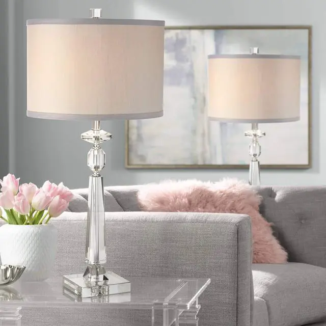 Alt view image 2 of 6 - Aline 27" Tall Geometric Modern Table Lamps Set of 2 Clear Crystal Living Room Bedroom Bedside Nightstand House Office Home Reading Kitchen Entryway Console Family Dining