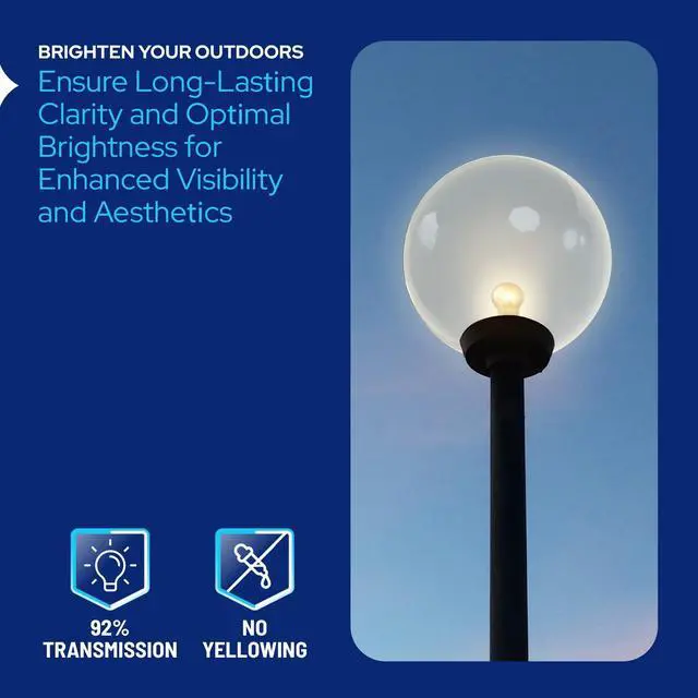 Alt view image 4 of 6 - 18" Clear Acrylic Outdoor Lamp Post Globe Light Diffuser - Smooth Textured with 8" Fitter Neck Opening - USA Made Light Pole Fixture Replacement Globes & Shades