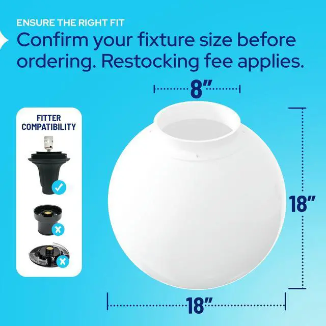Alt view image 2 of 6 - 18" White Acrylic Outdoor Lamp Post Globe Light Diffuser - Smooth Textured with 8" Fitter Neck Opening - USA Made Light Pole Fixture Replacement Globes & Shades