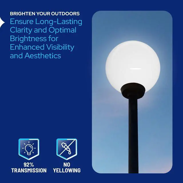 Alt view image 4 of 6 - 18" White Acrylic Outdoor Lamp Post Globe Light Diffuser - Smooth Textured with 8" Fitter Neck Opening - USA Made Light Pole Fixture Replacement Globes & Shades