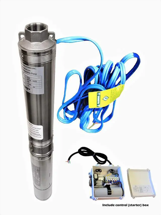 Main image of Hallmark Industries MA0419X-12AEXT Pump, 4" Deep Well Submersible, 2 hp, 230VAC/60Hz/1Ph, 35 GPM Max, Stainless Steel, with Control Box, 3.8"