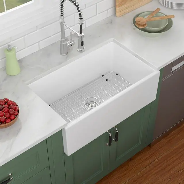 Main image of 30"x18" White Farmhouse Sink 30 Inch Farm Sink Fireclay Apron Front Single Bowl Rectangular Deep Kitchen Sinks Farm Barn Kitchen Sink Modern Accessory Kit Included,Lof-LWFS3018