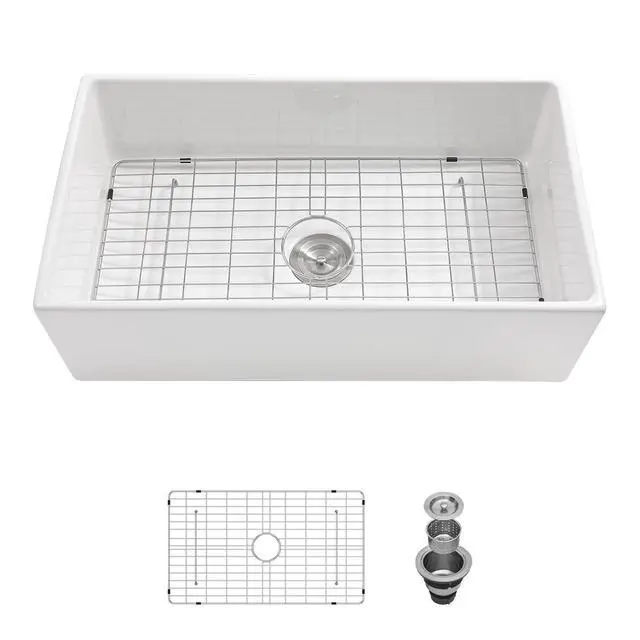 Alt view image 2 of 6 - 30"x18" White Farmhouse Sink 30 Inch Farm Sink Fireclay Apron Front Single Bowl Rectangular Deep Kitchen Sinks Farm Barn Kitchen Sink Modern Accessory Kit Included,Lof-LWFS3018