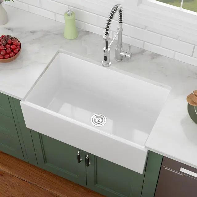 Alt view image 4 of 6 - 30"x18" White Farmhouse Sink 30 Inch Farm Sink Fireclay Apron Front Single Bowl Rectangular Deep Kitchen Sinks Farm Barn Kitchen Sink Modern Accessory Kit Included,Lof-LWFS3018