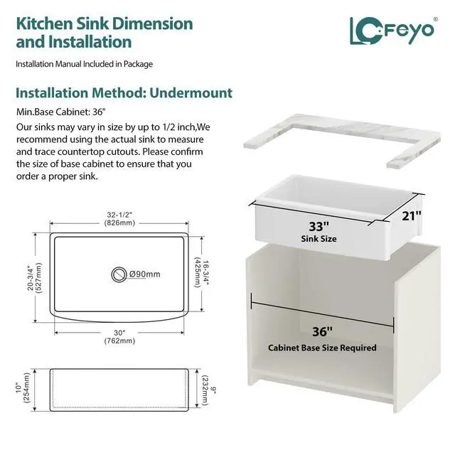 Alt view image 6 of 6 - 33" Fireclay Farmhouse Sink-33"x21"x10" Apron Front Kitchen Sink, White Ceramic Porcelain Fireclay, TopMount Drop In Single Bowl, LOF-LWFS332110S