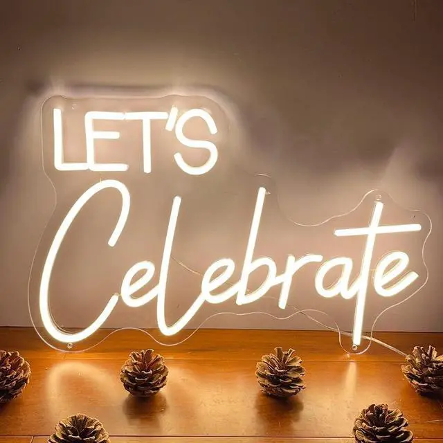 Main image of Neon Sign The Celebrate for Wall Decor Custom Light Up Sign Indoor Bedroom Home Decor LED Neon Light Sign Large Backdrop Flex Birthday Wedding Christmas Living Room Business Gift,Warm White 31.5 IN