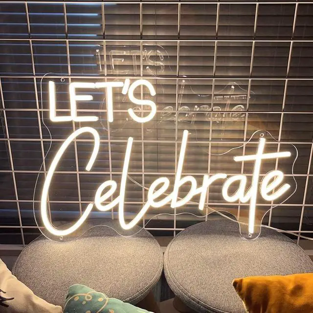 Alt view image 3 of 6 - Neon Sign The Celebrate for Wall Decor Custom Light Up Sign Indoor Bedroom Home Decor LED Neon Light Sign Large Backdrop Flex Birthday Wedding Christmas Living Room Business Gift,Warm White 31.5 IN