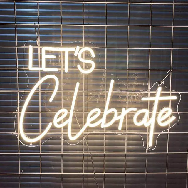 Alt view image 4 of 6 - Neon Sign The Celebrate for Wall Decor Custom Light Up Sign Indoor Bedroom Home Decor LED Neon Light Sign Large Backdrop Flex Birthday Wedding Christmas Living Room Business Gift,Warm White 31.5 IN
