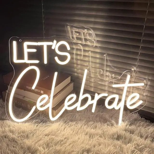 Alt view image 5 of 6 - Neon Sign The Celebrate for Wall Decor Custom Light Up Sign Indoor Bedroom Home Decor LED Neon Light Sign Large Backdrop Flex Birthday Wedding Christmas Living Room Business Gift,Warm White 31.5 IN