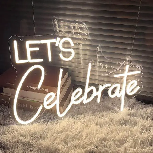 Alt view image 6 of 6 - Neon Sign The Celebrate for Wall Decor Custom Light Up Sign Indoor Bedroom Home Decor LED Neon Light Sign Large Backdrop Flex Birthday Wedding Christmas Living Room Business Gift,Warm White 31.5 IN