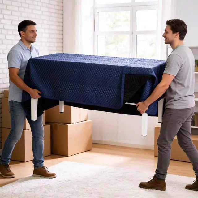 Alt view image 4 of 6 - Moving Blankets 12 Pack, Heavy Duty 35 lb/dz, Quilted Furniture Pads Large 80x72 Inches for Moving and Storage (24, Dark Blue)