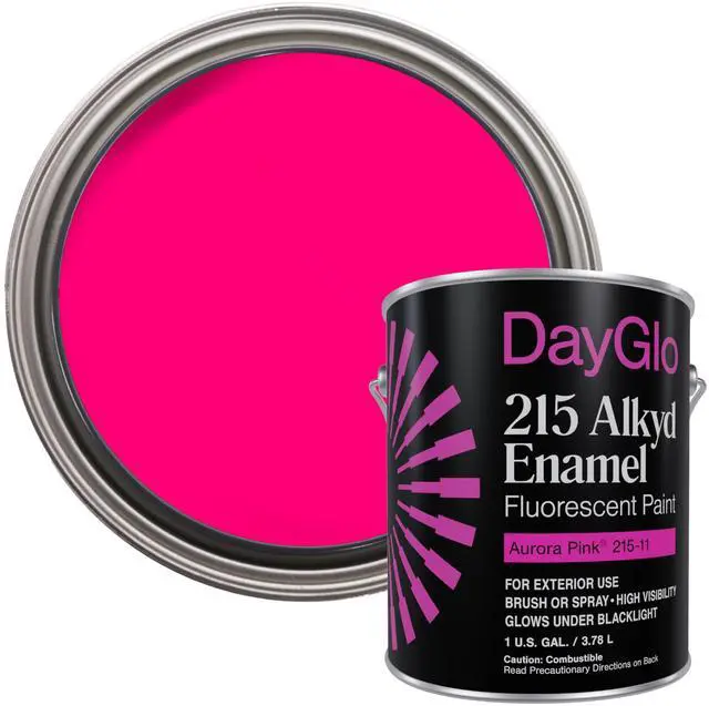 Main image of Fluorescent Solvent-Based Alkyd Enamel Paint Aurora Pink 215-11, High Visibility Neon Color for Interiors, Crafts, Safety, and DIY Applications, Gallon