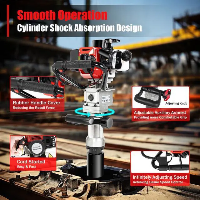 Alt view image 6 of 6 - Pile Driver Hammer, 2 Stroke 32.6CC Gas Powered T Post Driver Hammer, Air Cooling Single Cylinder Gasoline Petrol Engine, Garden Fencing Tool Machine, EPA Certificated