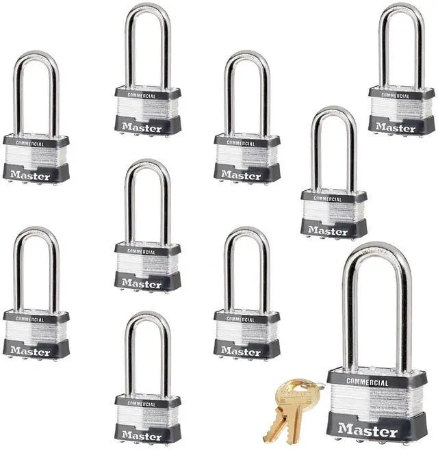 Main image of Padlock - 2" W Body x 2-1/2"L Shackle, Ten (10) Keyed Alike Locks 25NKALJ-10 w/Bump Stop Technology