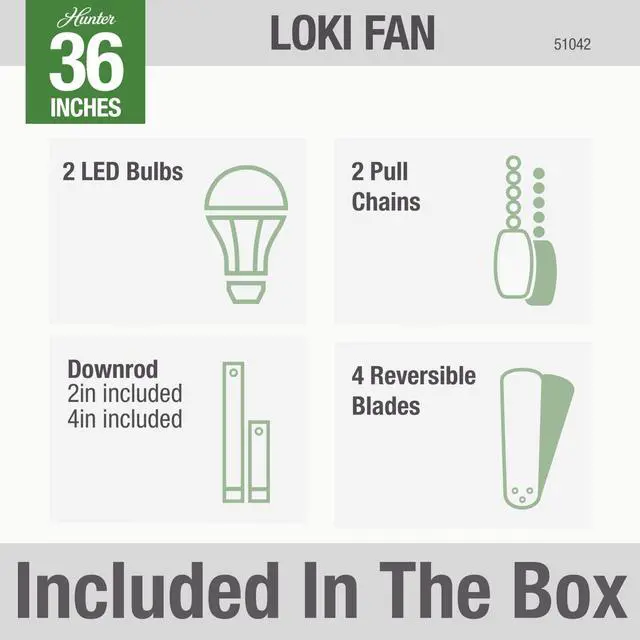 Alt view image 6 of 6 - Fan Company 51042 Loki Indoor Ceiling Fan with LED Light and Pull Chain Control, 36", Weathered Copper Finish
