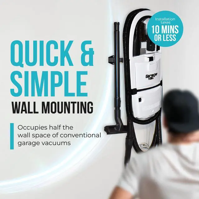 Alt view image 3 of 6 - InterVac Garage Vacuum Cleaner for Workshop, 1 Gallon Garage Vacuum Wall Mounted, Stretch Hose Shop Vacuum for RVs, Boats, Cabins and Utility Rooms, GarageVac (White)