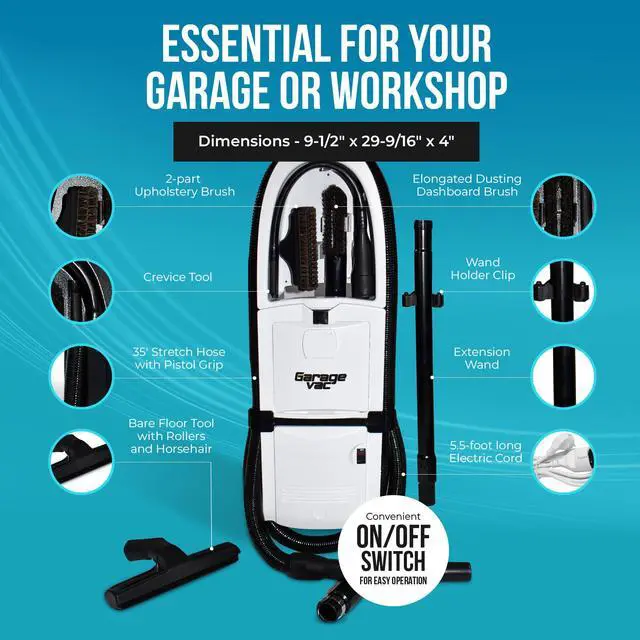 Alt view image 4 of 6 - InterVac Garage Vacuum Cleaner for Workshop, 1 Gallon Garage Vacuum Wall Mounted, Stretch Hose Shop Vacuum for RVs, Boats, Cabins and Utility Rooms, GarageVac (White)