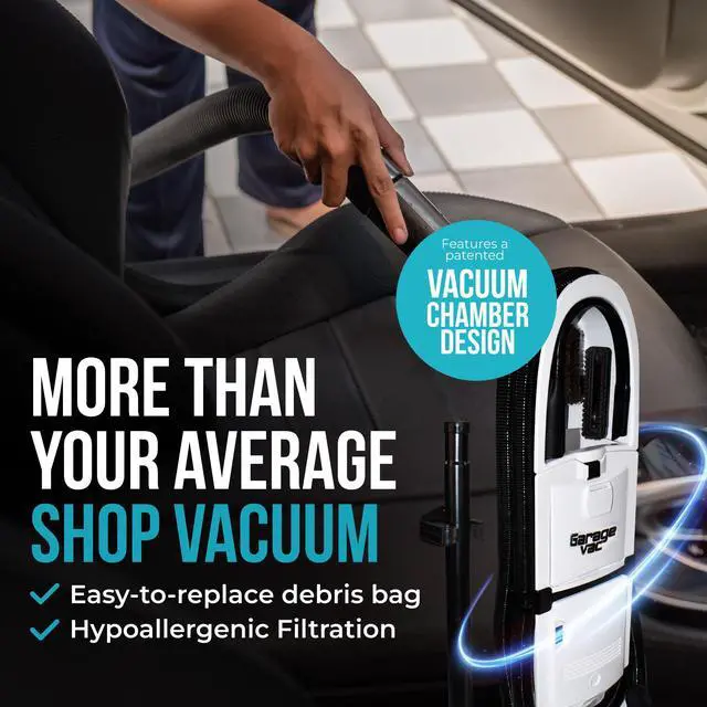 Alt view image 5 of 6 - InterVac Garage Vacuum Cleaner for Workshop, 1 Gallon Garage Vacuum Wall Mounted, Stretch Hose Shop Vacuum for RVs, Boats, Cabins and Utility Rooms, GarageVac (White)