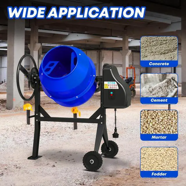 Alt view image 4 of 6 - Electric Cement Mixer, 5.3 Cu.Ft. 750W 1HP Heavy Duty Portable Concrete Mixer Machine with Wheel & Stand for Stucco, Mortar, Seeds, Blue