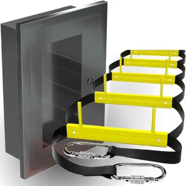 Main image of Built-in Fire Ladder 3 Story 25ft - Emergency Escape Ladders for Homes Include Aluminum Storage Box & Climbing Anchor Set - Window Ladder 3-Story - Wall Mounted Aluminium Ladders - Wall-Fixed Cabinet