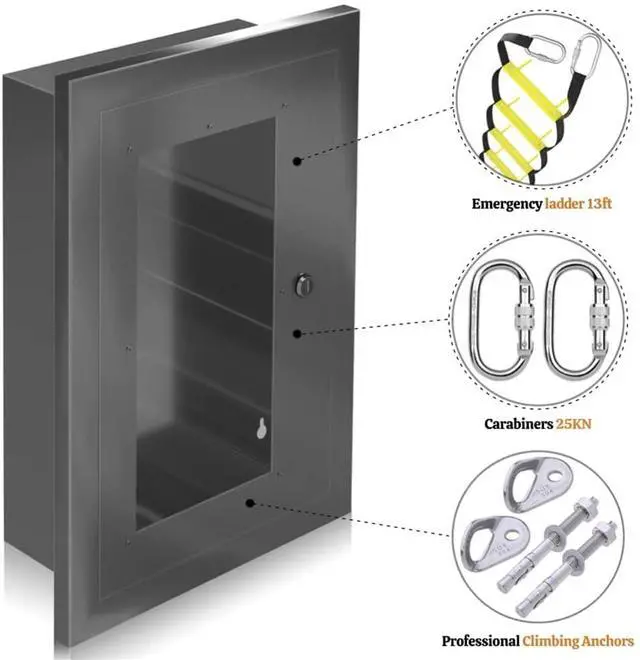 Alt view image 3 of 6 - Built-in Fire Ladder 3 Story 25ft - Emergency Escape Ladders for Homes Include Aluminum Storage Box & Climbing Anchor Set - Window Ladder 3-Story - Wall Mounted Aluminium Ladders - Wall-Fixed Cabinet