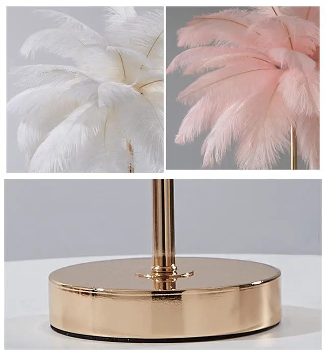 Alt view image 6 of 6 - Natural Ostrich Feather Floor Lamp, 3-Way Color Temperature,Simple Modern Bedroom and Living Room Standing Lamp, Golden Lamp Body, G4-LED Bulb (White)