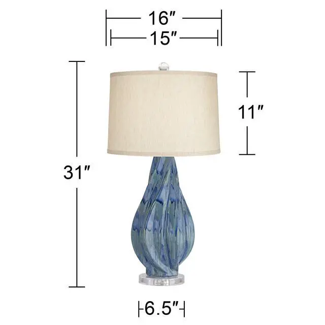 Alt view image 4 of 6 - Teresa Modern Style 3-Way Table Lamp with Table Top Dimmer 31" Tall Teal Blue Ceramic Beige Fabric Drum Shade for Living Room Bedroom House Bedside Home Entryway (Color