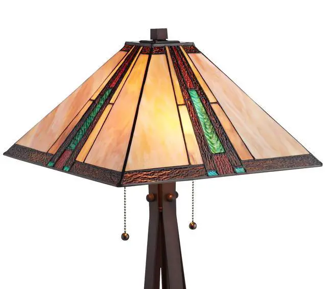 Alt view image 3 of 6 - Roger Marta 25" High Rustic Mission Western Table Lamp Pull Chain Brown Bronze Finish Metal Single Art Glass Shade Living Room Bedroom Bedside Nightstand House Office Home